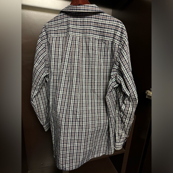 Duluth Trading XL Wrinkle Fighter Button Up L/S Blue Plaid Cotton Shirt - Picture 2 of 4